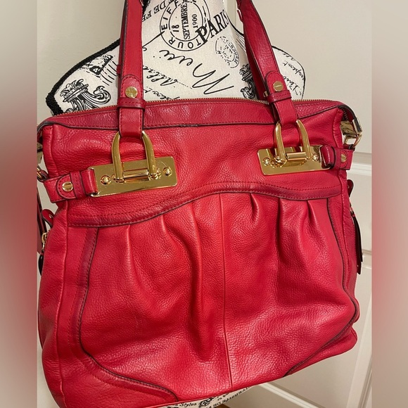 B Makowsky Red Leather Handbag - Picture 1 of 16